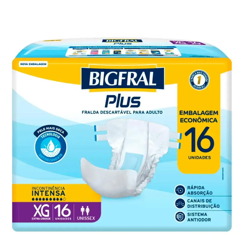 Imagem do produto FRALDA DESCARTAVEL ADULTO BIGFRAL PLUS REGULAR TAMANHO XG COM 16 UNIDADES