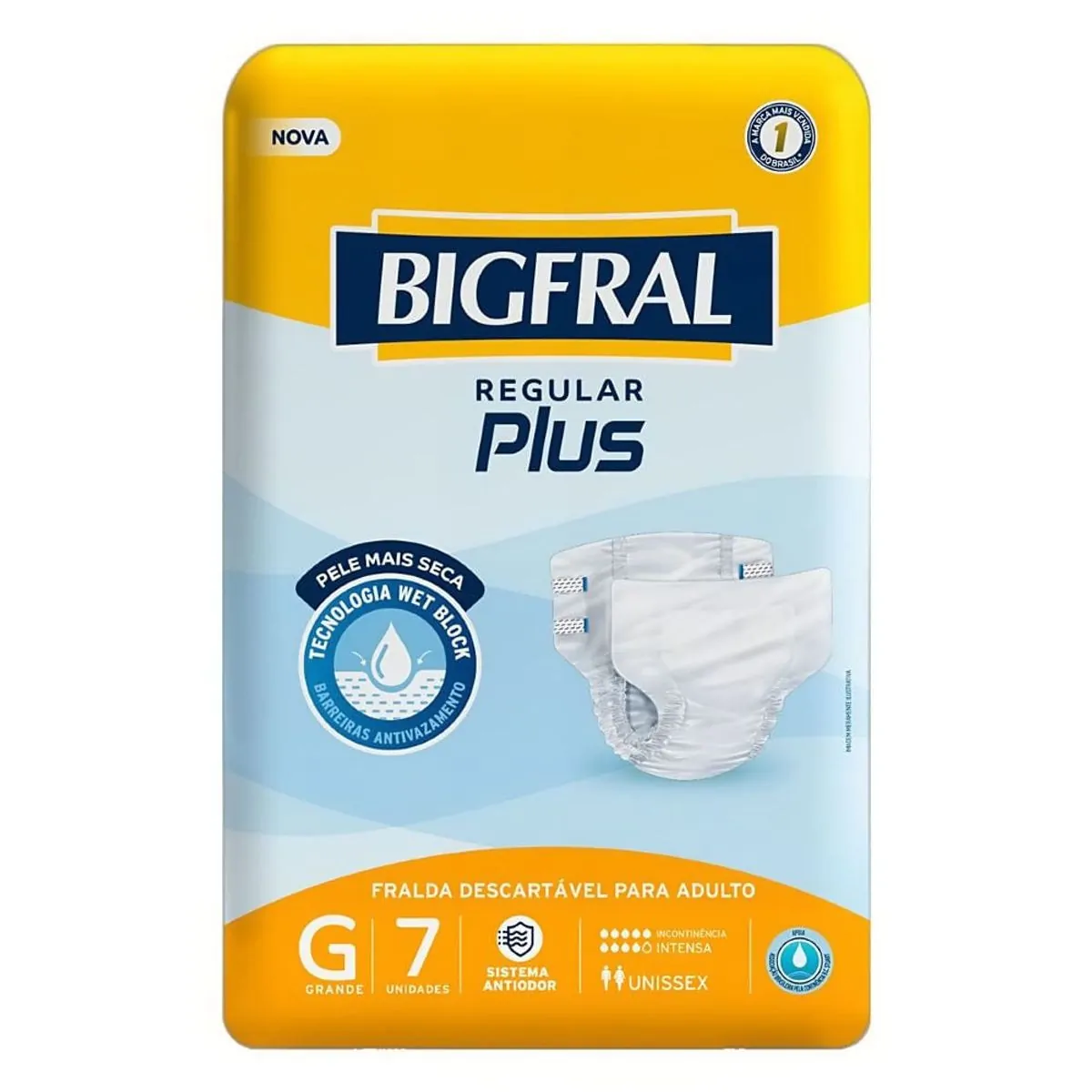 Imagem do produto FRALDA DESCARTAVEL ADULTO BIGFRAL REGULAR PLUS TAMANHO G PACOTE COM 7 UNIDADES