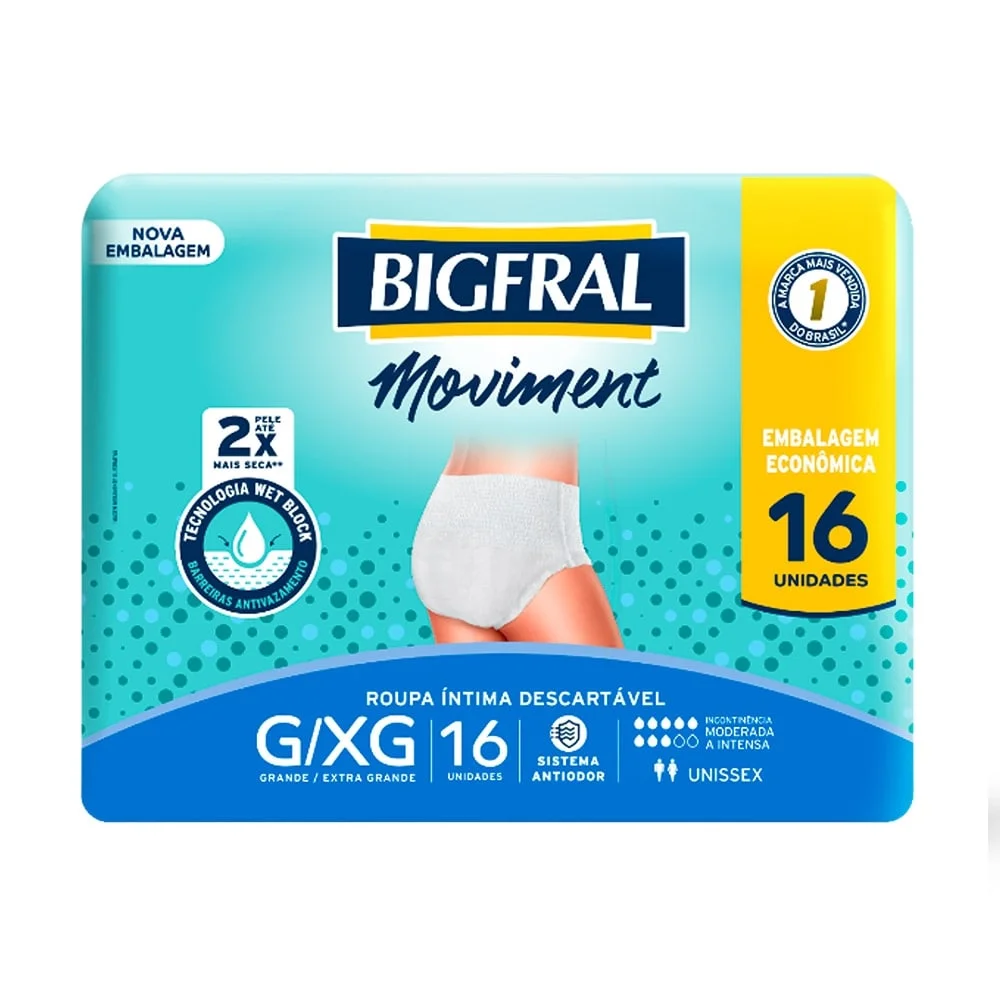 Imagem do produto FRALDA DESCARTAVEL ADULTO BIGFRAL ROUPA INTIMA TAMANHO G/XG COM 16 UNIDADES