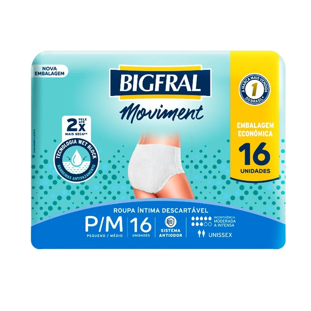 Imagem de FRALDA DESCARTAVEL ADULTO BIGFRAL ROUPA INTIMA TAMANHO P/M COM 16 UNIDADES