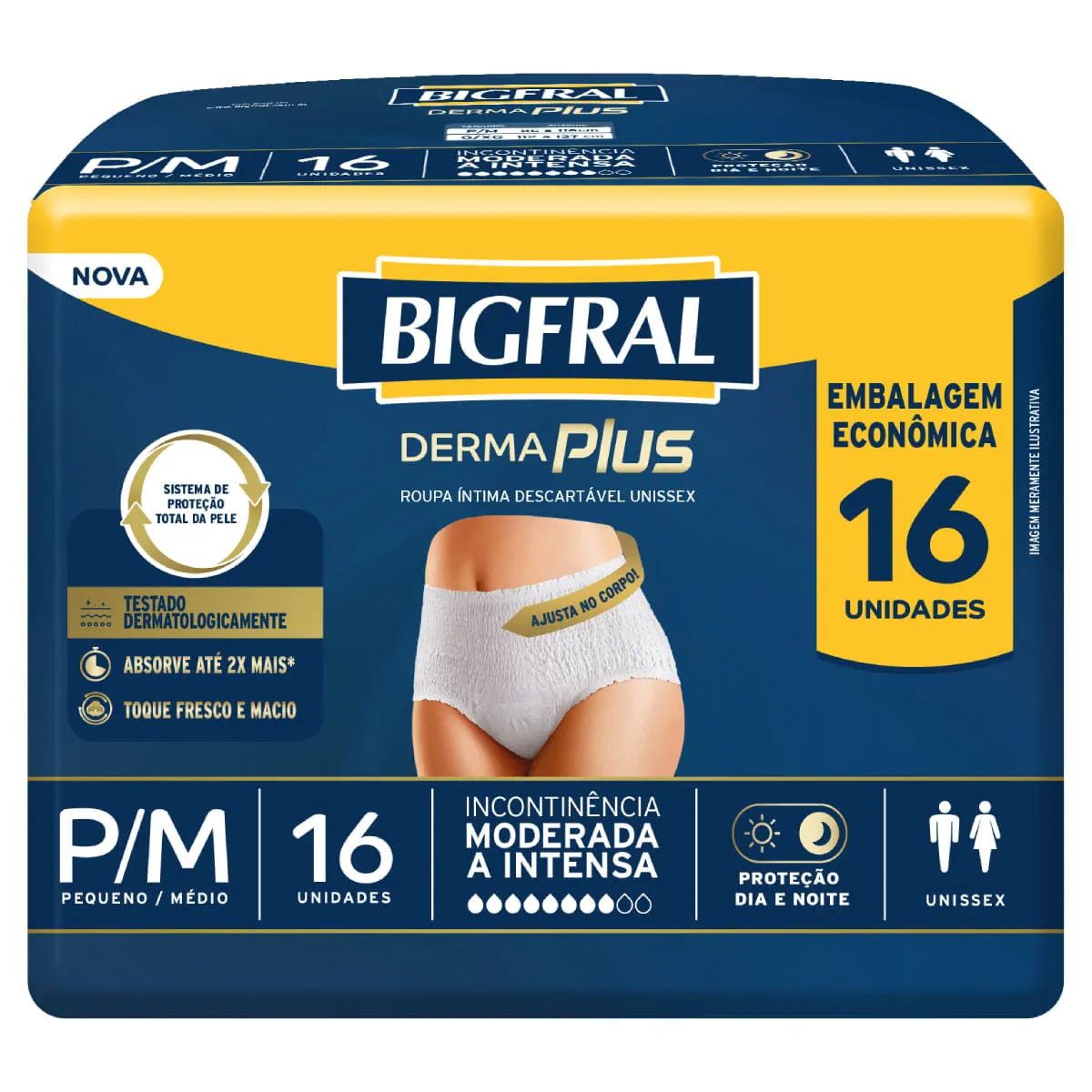 Imagem do produto FRALDA DESCARTAVEL ADULTO BIGFRAL ROUPA TAMANHO P/M COM 16 UNIDADES