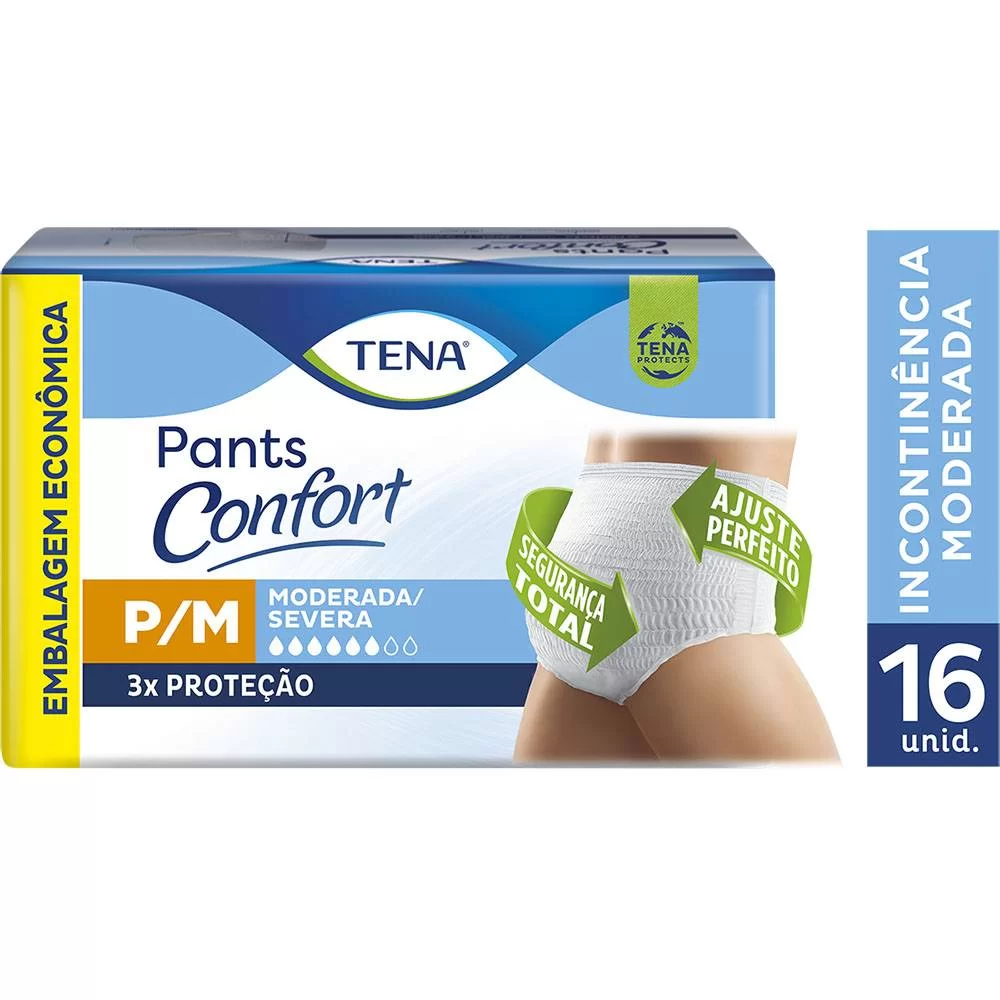 Imagem do produto FRALDA DESCARTAVEL ADULTO TENA PANTS CONFORT TAMANHO P/M COM 16 UNIDADES