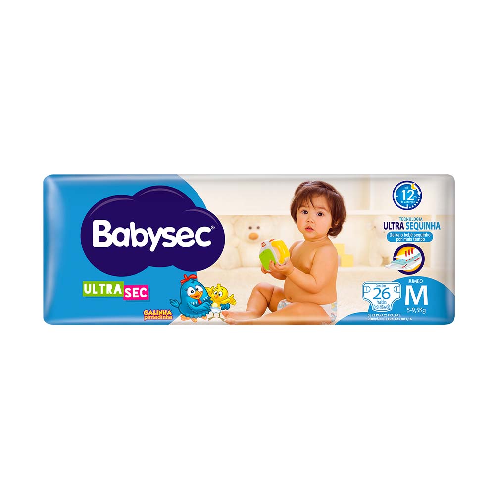 FRALDA DESCARTAVEL BABYSEC ULTRA JUMBO TAMANHO M COM 26 UNIDADES