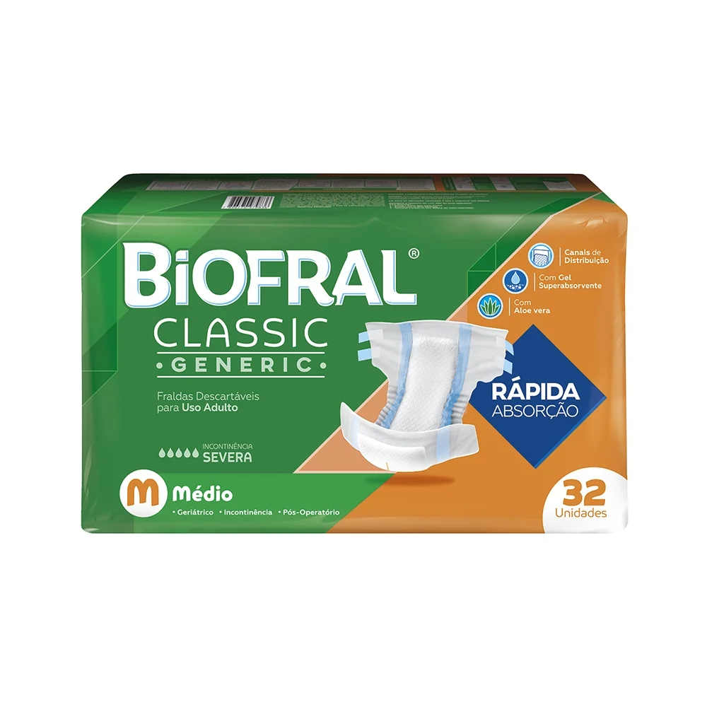 Imagem do produto FRALDA DESCARTAVEL GERIATRICA BIOFRAL CLASSIC GENERIC TAMANHO M COM 32 UNIDADES