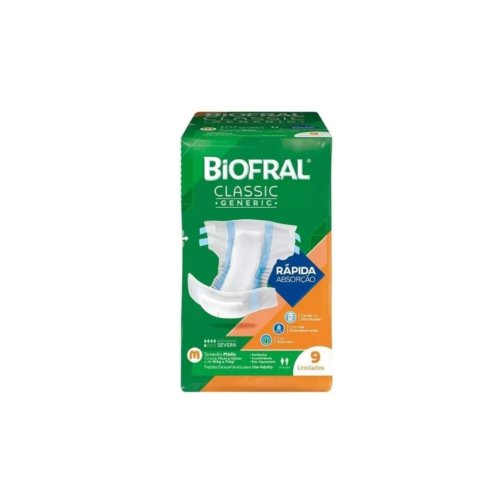 Imagem do produto FRALDA DESCARTAVEL GERIATRICA BIOFRAL CLASSIC REGULAR TAMANHO M COM 9 UNIDADES
