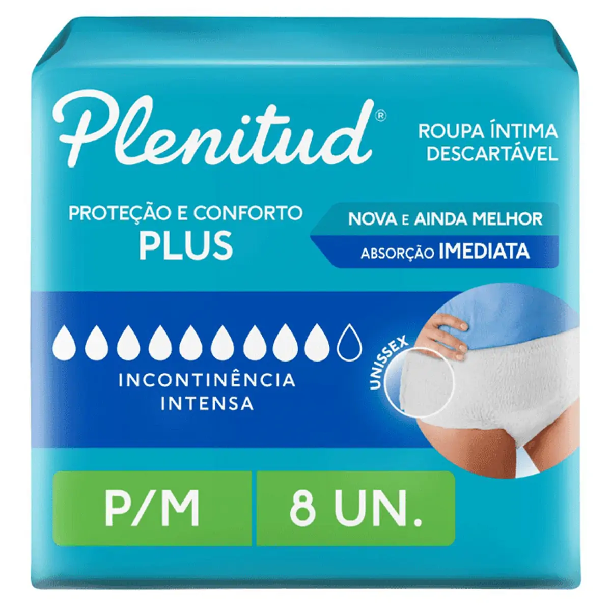 Imagem do produto FRALDA DESCARTAVEL GERIATRICA PLENITUD PROTECAO PLUS TAMANHO P/M COM 8 UNIDADES