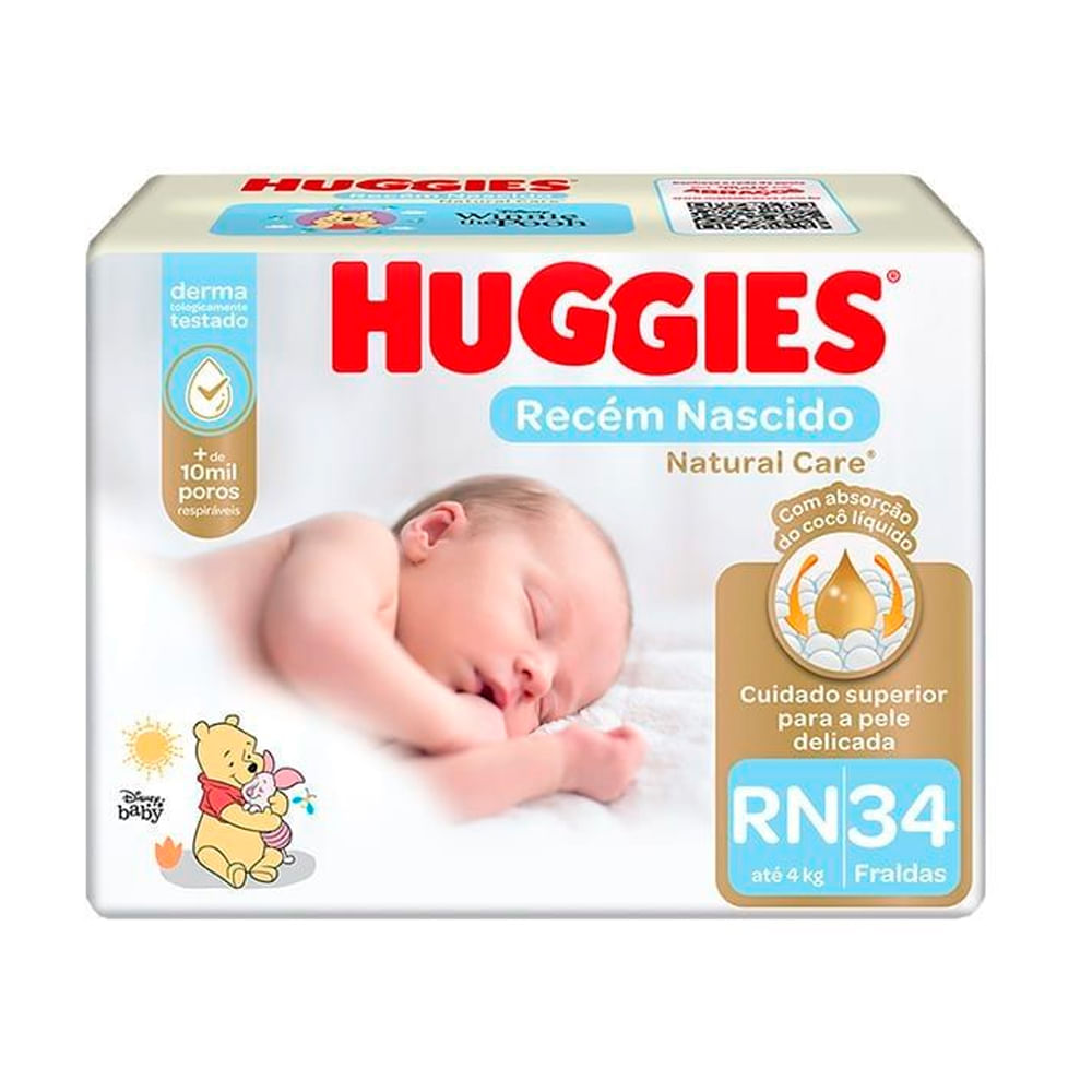 Thumbnail de FRALDA DESCARTAVEL HUGGIES NATURAL CARE RN MEGA COM 34 UNIDADES