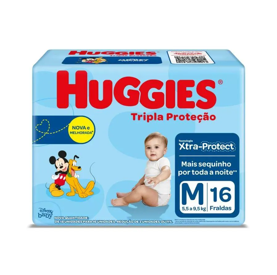 Imagem do produto FRALDA DESCARTAVEL HUGGIES TRIPLA PROTECAO JUMBINHO HIDRATANTE TAMANHO M COM 16 UNIDADES