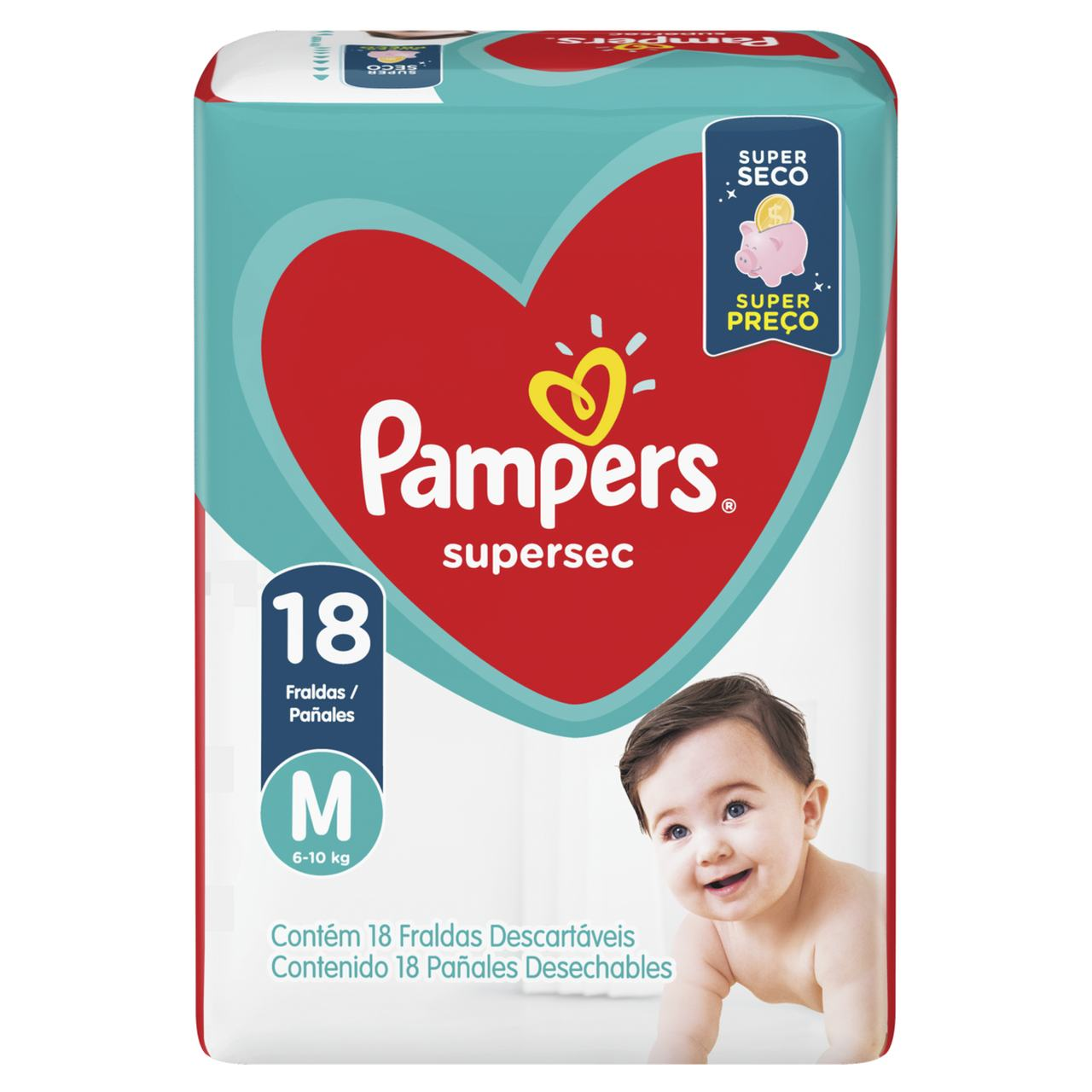Imagem do produto FRALDA DESCARTAVEL PAMPERS SUPERSEC ECONOMICA TAMANHO M COM 18 UNIDADES