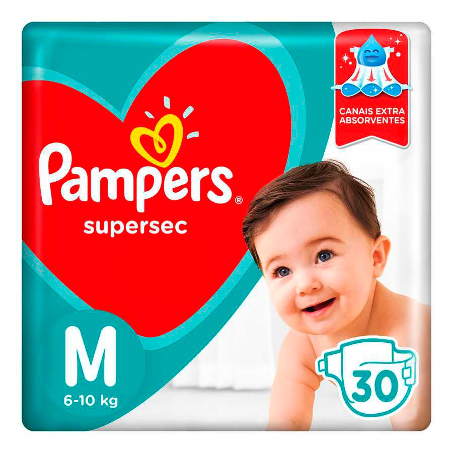 Imagem do produto FRALDA DESCARTAVEL PAMPERS SUPERSEC PACOTE TAMANHO M COM 30 UNIDADES