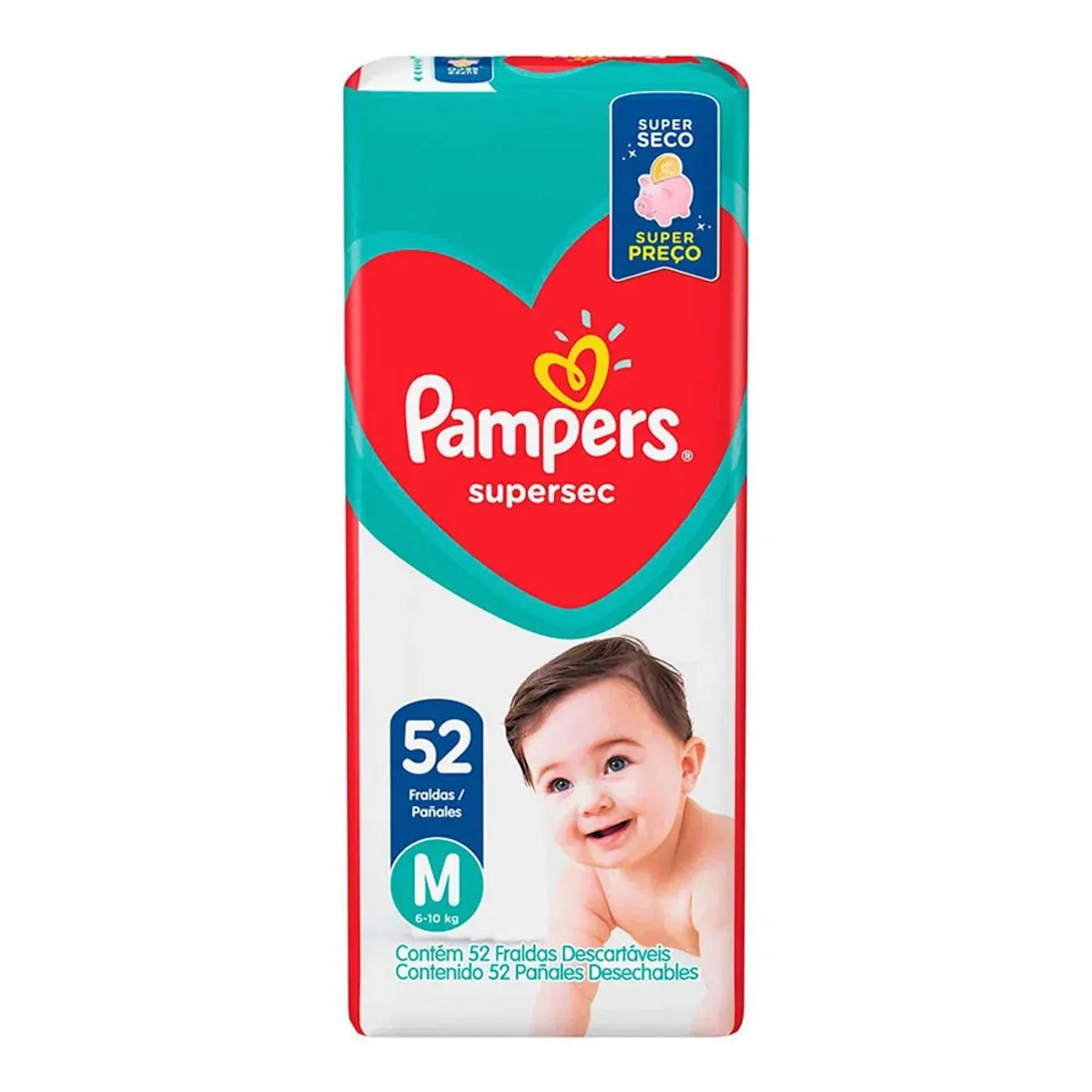 Imagem do produto FRALDA DESCARTAVEL PAMPERS SUPERSEC TAMANHO M PACOTE COM 52 UNIDADES