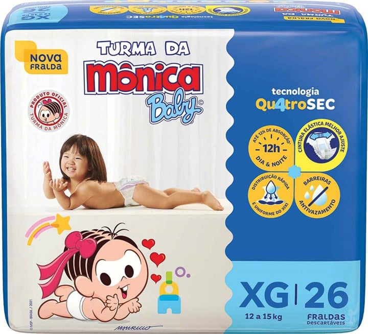 Imagem do produto FRALDA DESCARTAVEL TURMA DA MONICA ECONOMICA TAMANHO XG COM 26 UNIDADES