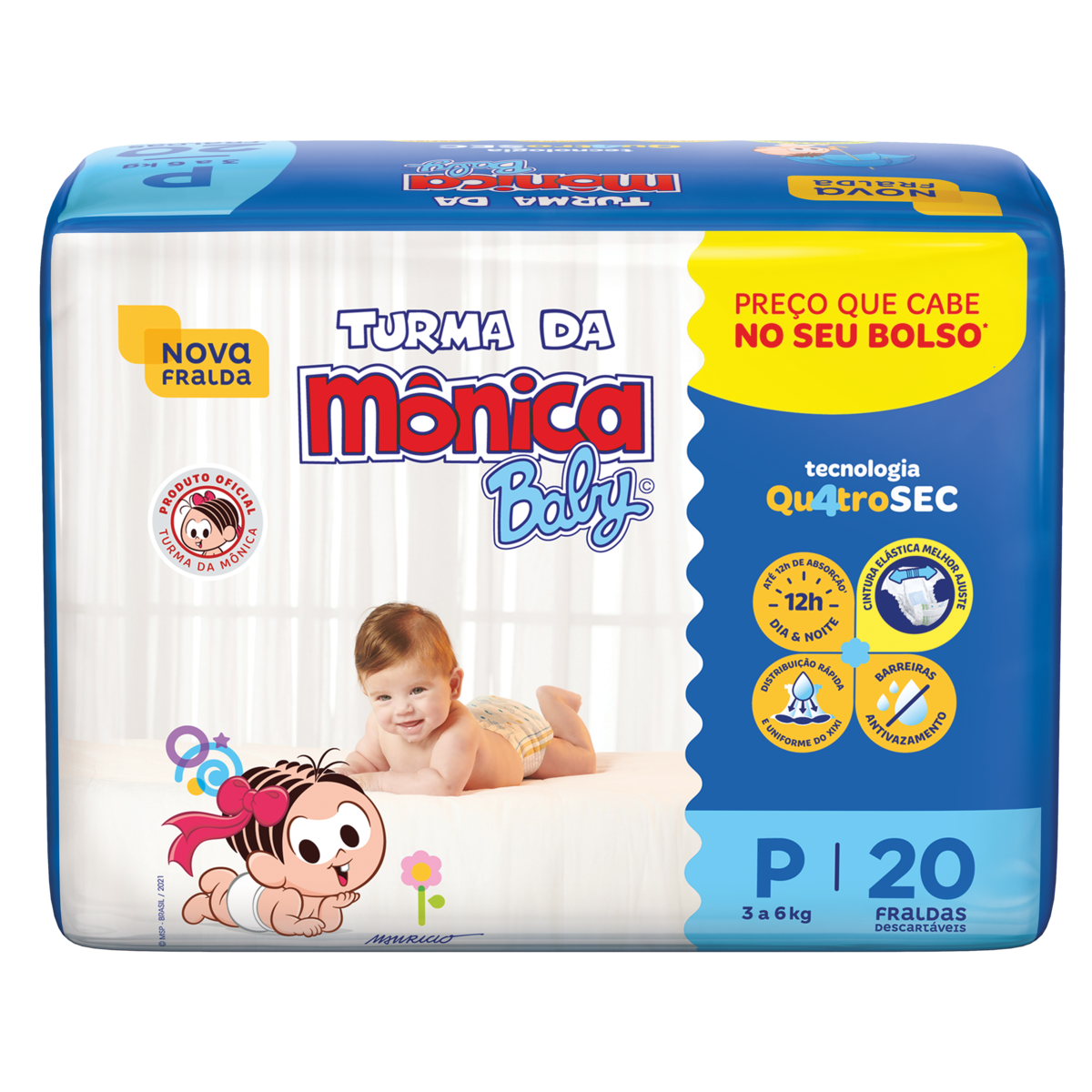 Imagem do produto FRALDA DESCARTAVEL TURMA DA MONICA JUMBINHO TAMANHO P COM 20 UNIDADES