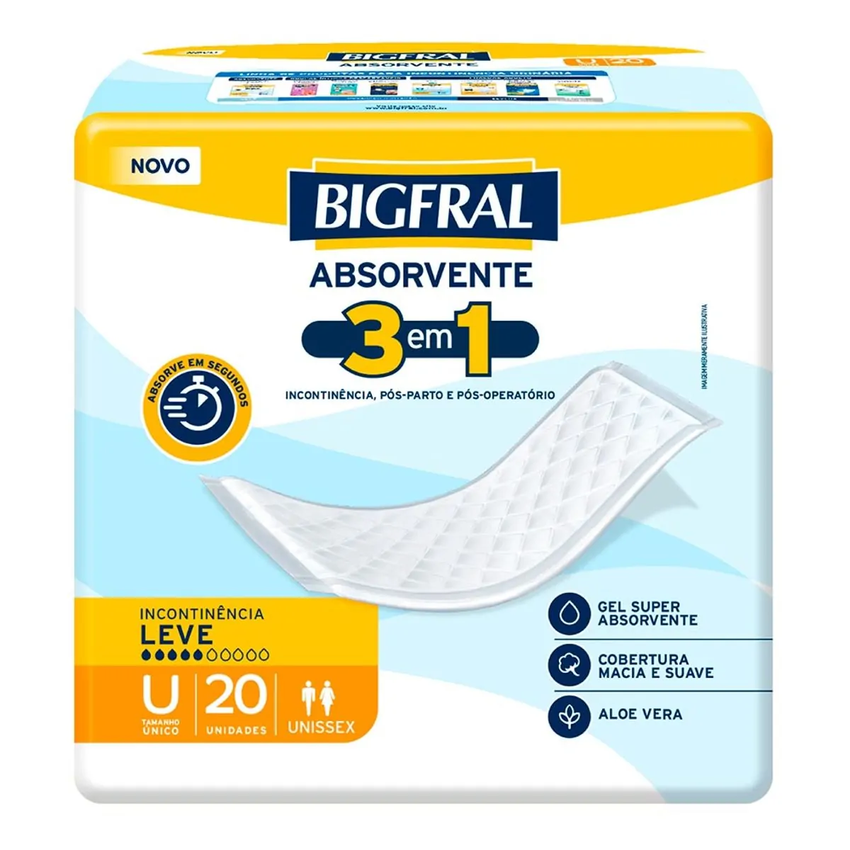 Imagem do produto FRALDA GERIATRICA BIGFRAL 3 EM 1 COM 20 UNIDADES PACOTE COM 8