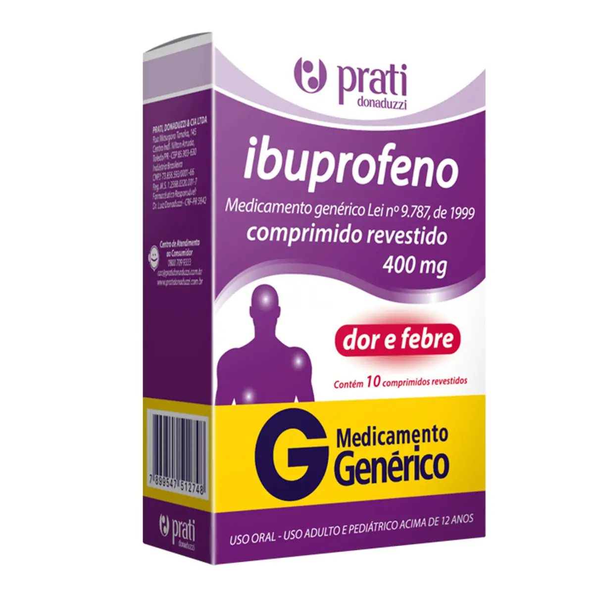 Imagem do produto IBUPROFENO 400MG PRATI DONADUZZI CAIXA COM 10 COMPRIMIDOS