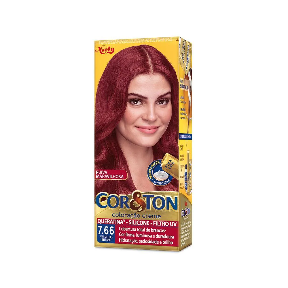 Imagem do produto KIT COLORACAO CREME NIELY COR & TON 7.66 VERMELHO INTENSO