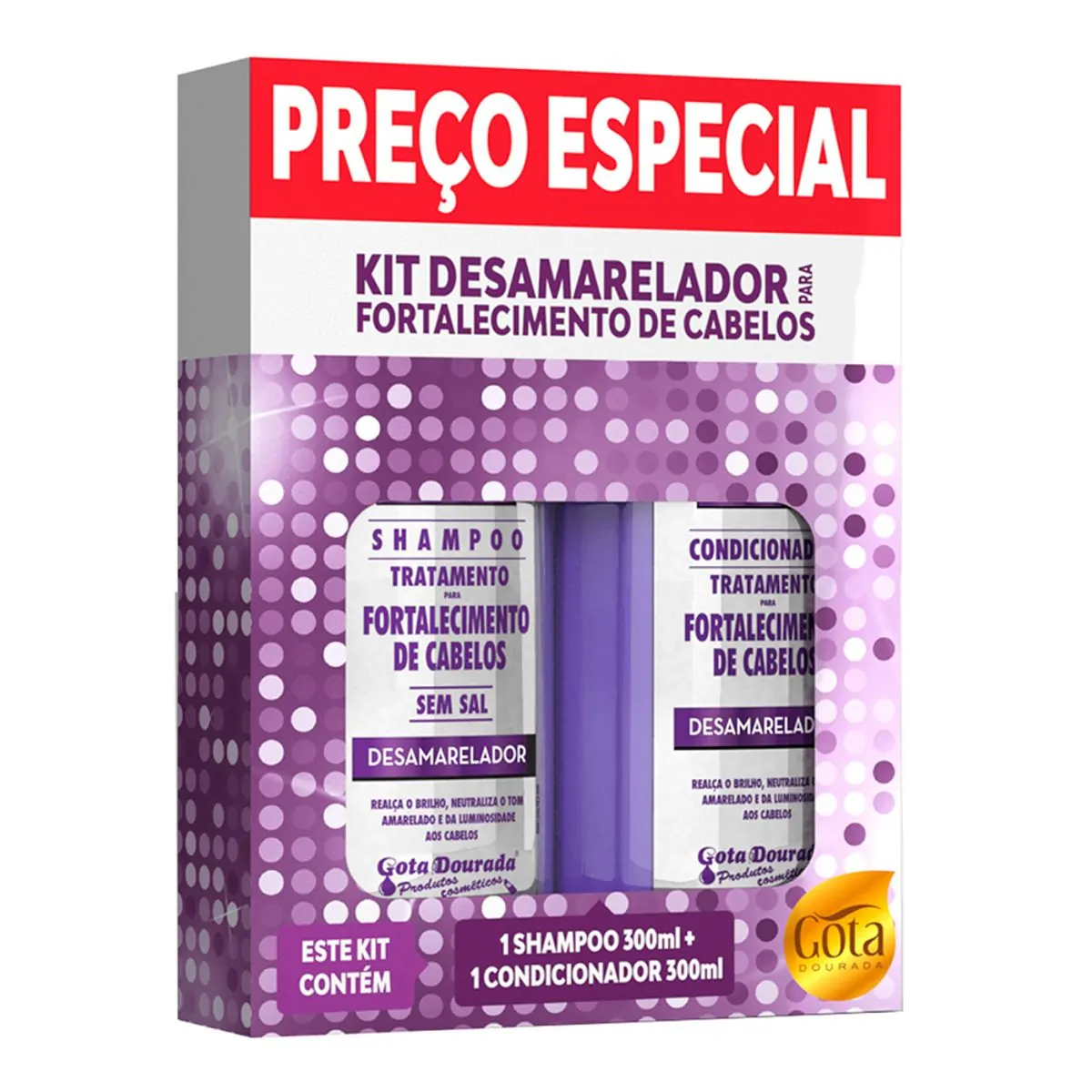Imagem do produto KIT SHAMPOO E CONDICIONADOR GOTA DOURADA FORTALECIMENTO DESAMARELADOR 300ML