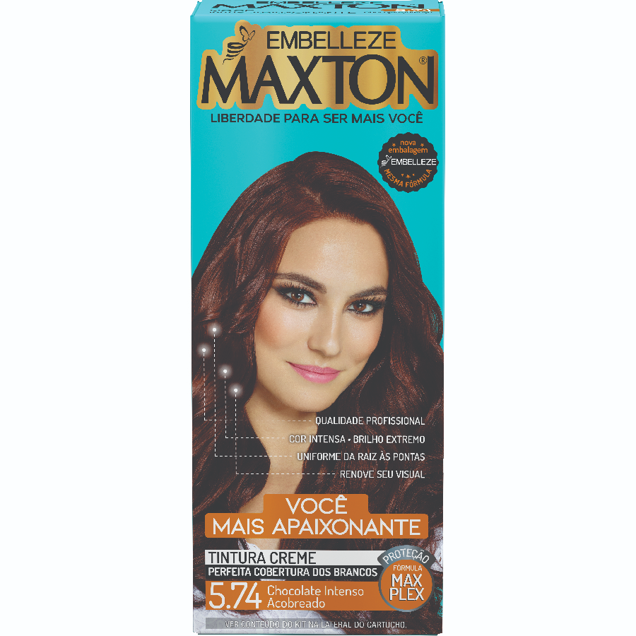 Imagem do produto KIT TINTURA CREME MAXTON COR 5.74 CHOCOLATE INTENSO ACOBREADO