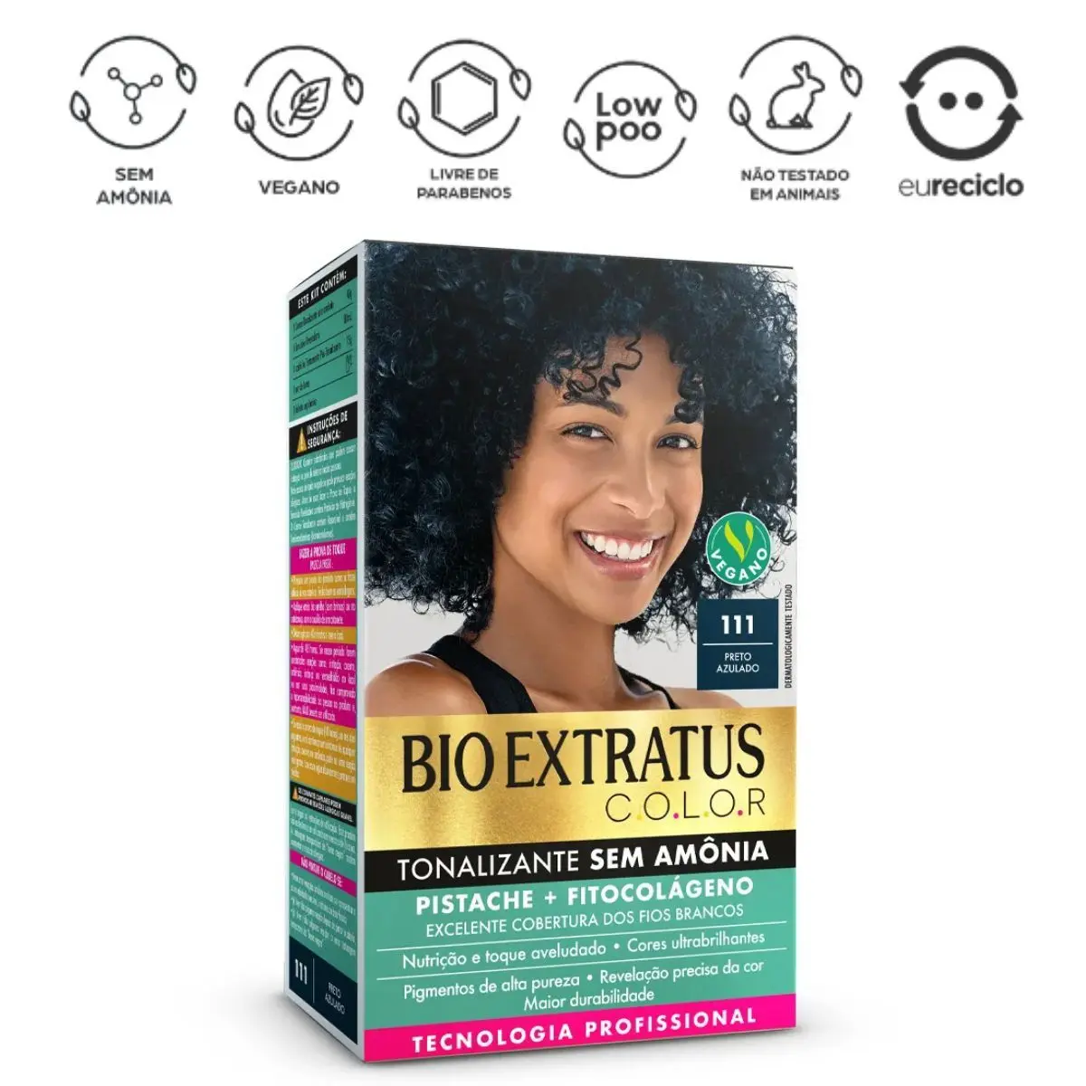 Imagem do produto KIT TONALIZANTE BIO EXTRATUS COR 1.11 PRETO AZULADO 135G