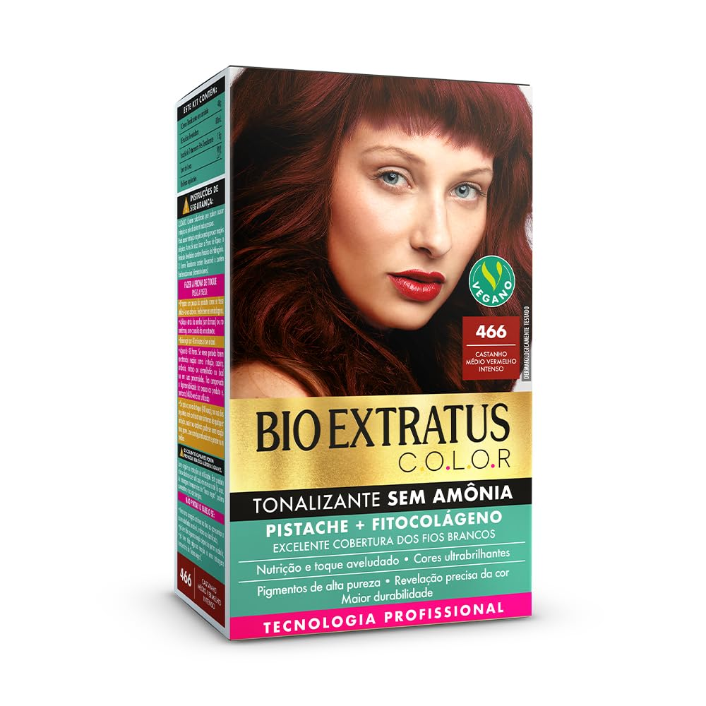 Imagem do produto KIT TONALIZANTE BIO EXTRATUS COR 4.66 CASTANHO MEDIO VERMELHO INTENSO 135G