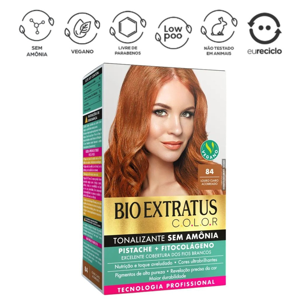 Imagem do produto KIT TONALIZANTE BIO EXTRATUS COR 8.4 LOURO CLARO ACOBREADO 135G