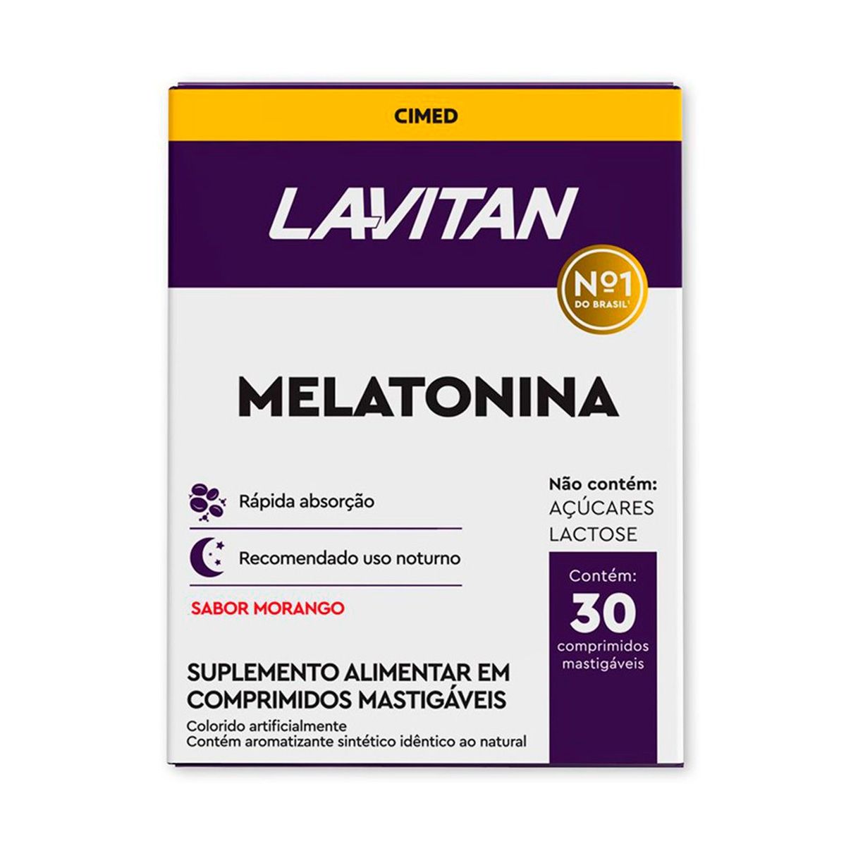 Imagem do produto LAVITAN MELATONINA 0,21MG SABOR MORANGO POTE COM 30 COMPRIMIDOS