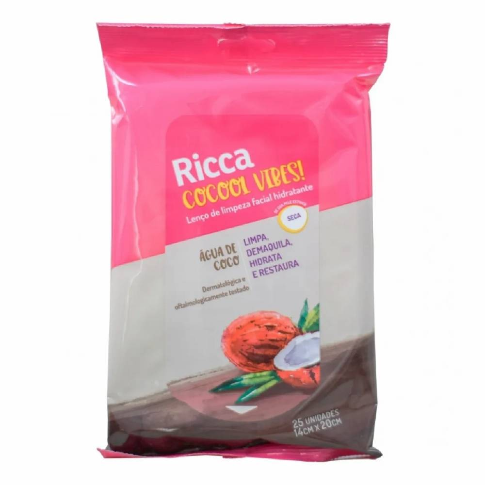 Imagem do produto LENCO DE LIMPEZA FACIAL RICCA AGUA DE COCO COM 25 UNIDADES