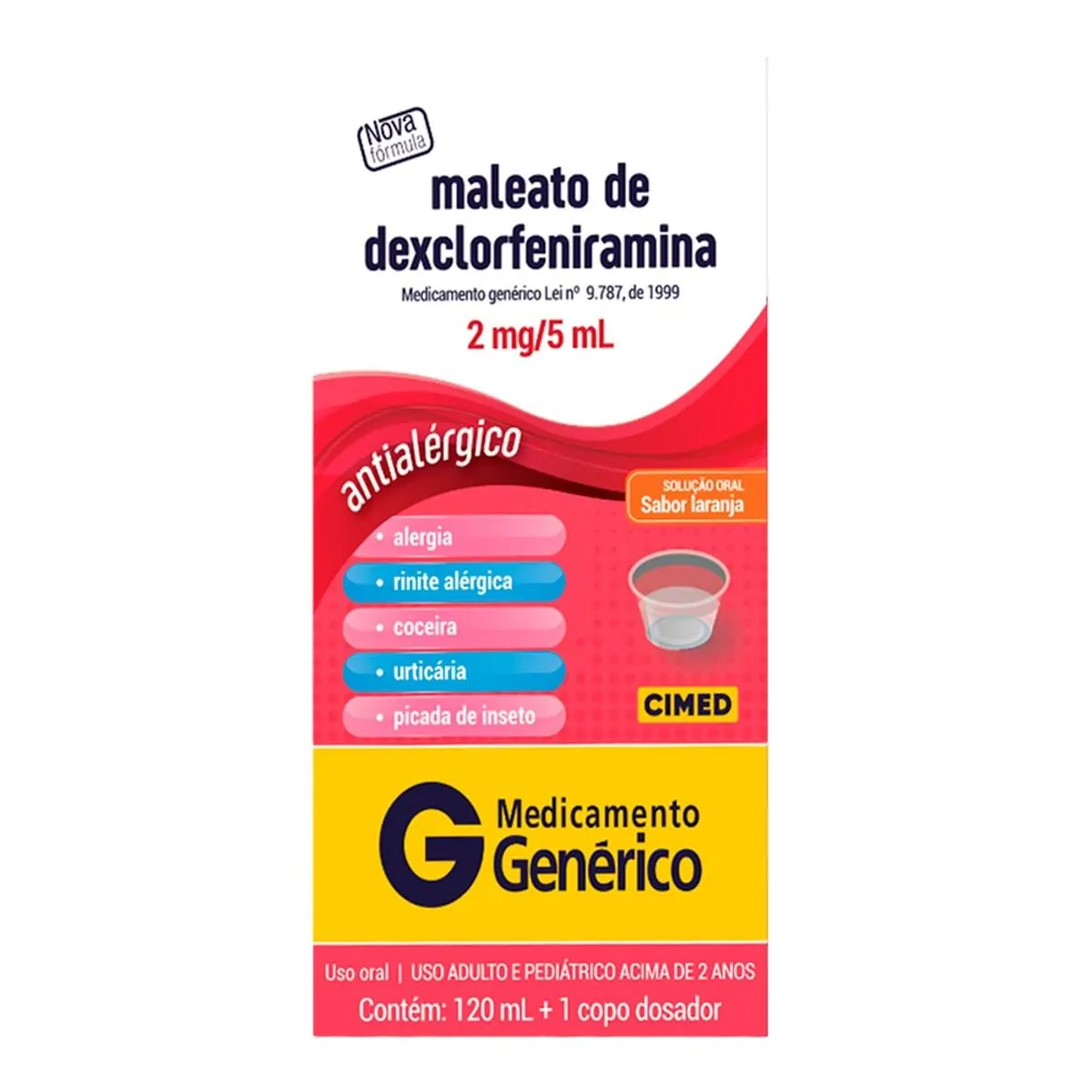 Imagem do produto MALEATO DE DEXCLORFENIRAMINA 0,4MG/ML CIMED SOLUCAO ORAL FRASCO COM 120ML E COPO MEDIDA