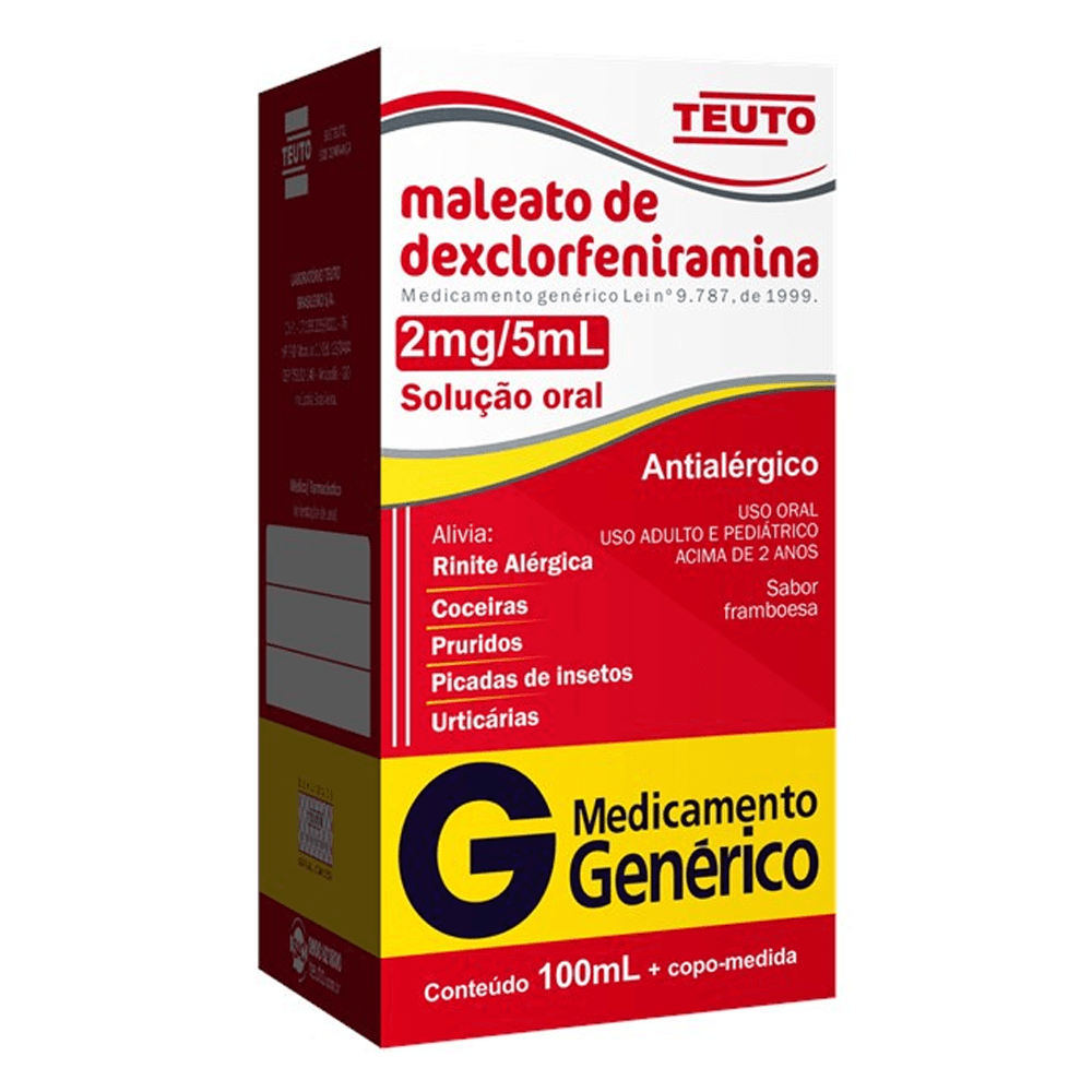 Imagem do produto MALEATO DE DEXCLORFENIRAMINA 0,4MG/ML TEUTO SOLUCAO ORAL FRASCO COM 100ML E COPO MEDIDA