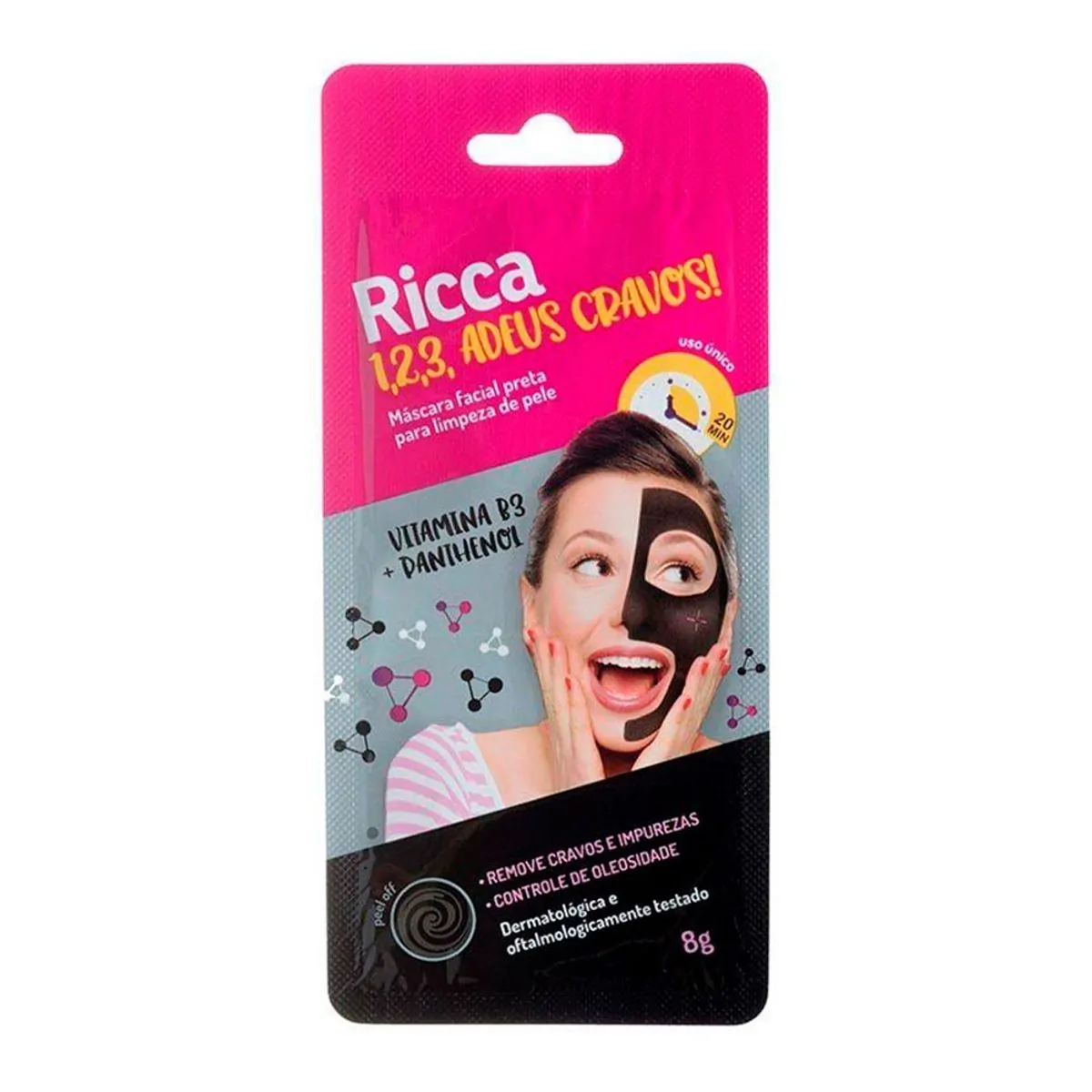 Imagem do produto MASCARA PRETA PARA LIMPEZA DE PELE RICCA COM 10 UNIDADES