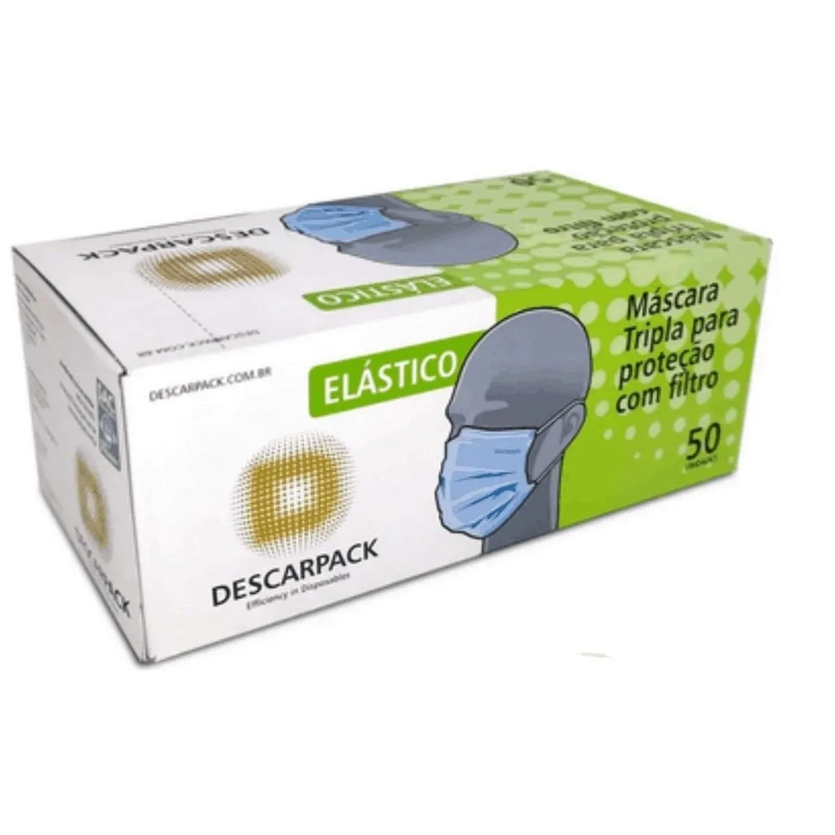 Imagem do produto MASCARA TRIPLA COM ELASTICO BRANCA COM 50 UNIDADES