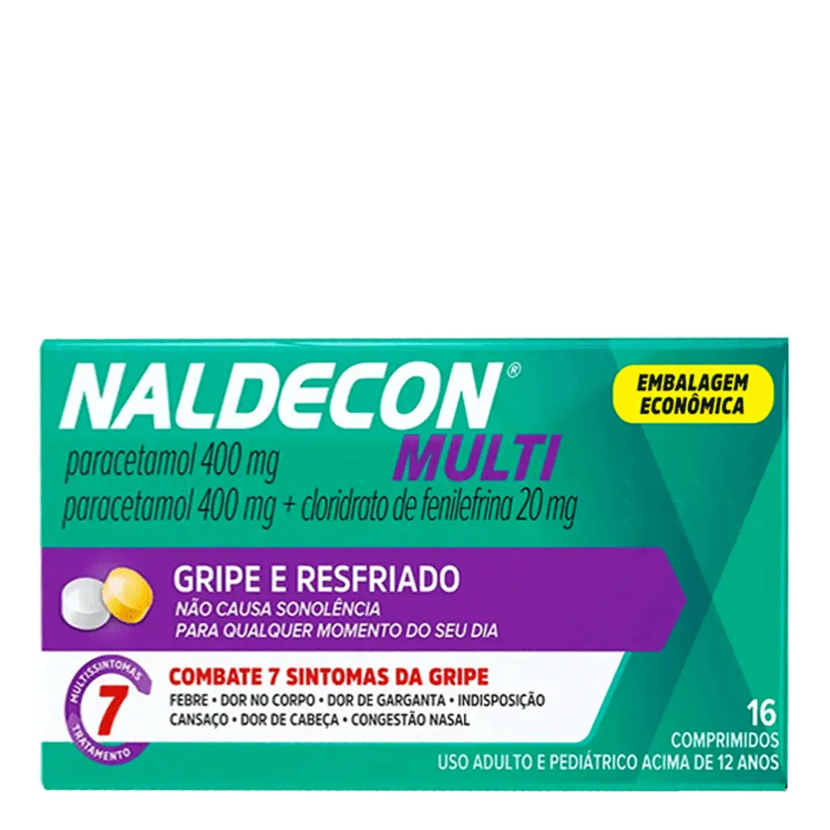 Thumbnail de NALDECON MULTI 800MG+20MG CAIXA COM 8 COMPRIMIDOS AMARELOS E 8 BRANCOS
