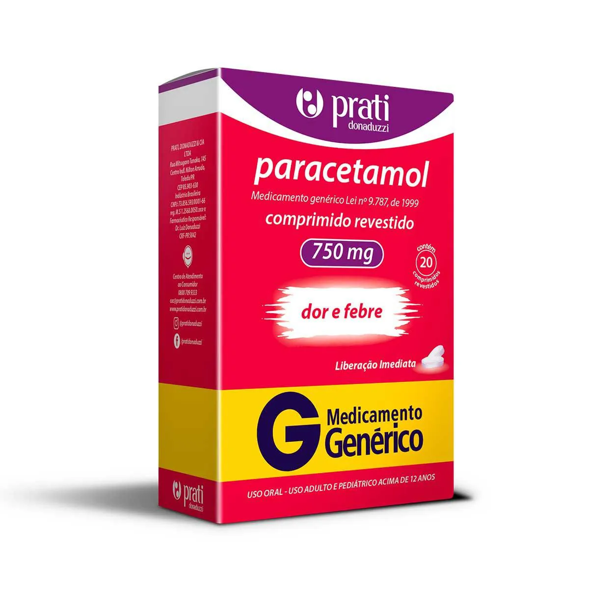 Imagem do produto PARACETAMOL 750MG PRATI DONADUZZI COM 20 CAPSULAS
