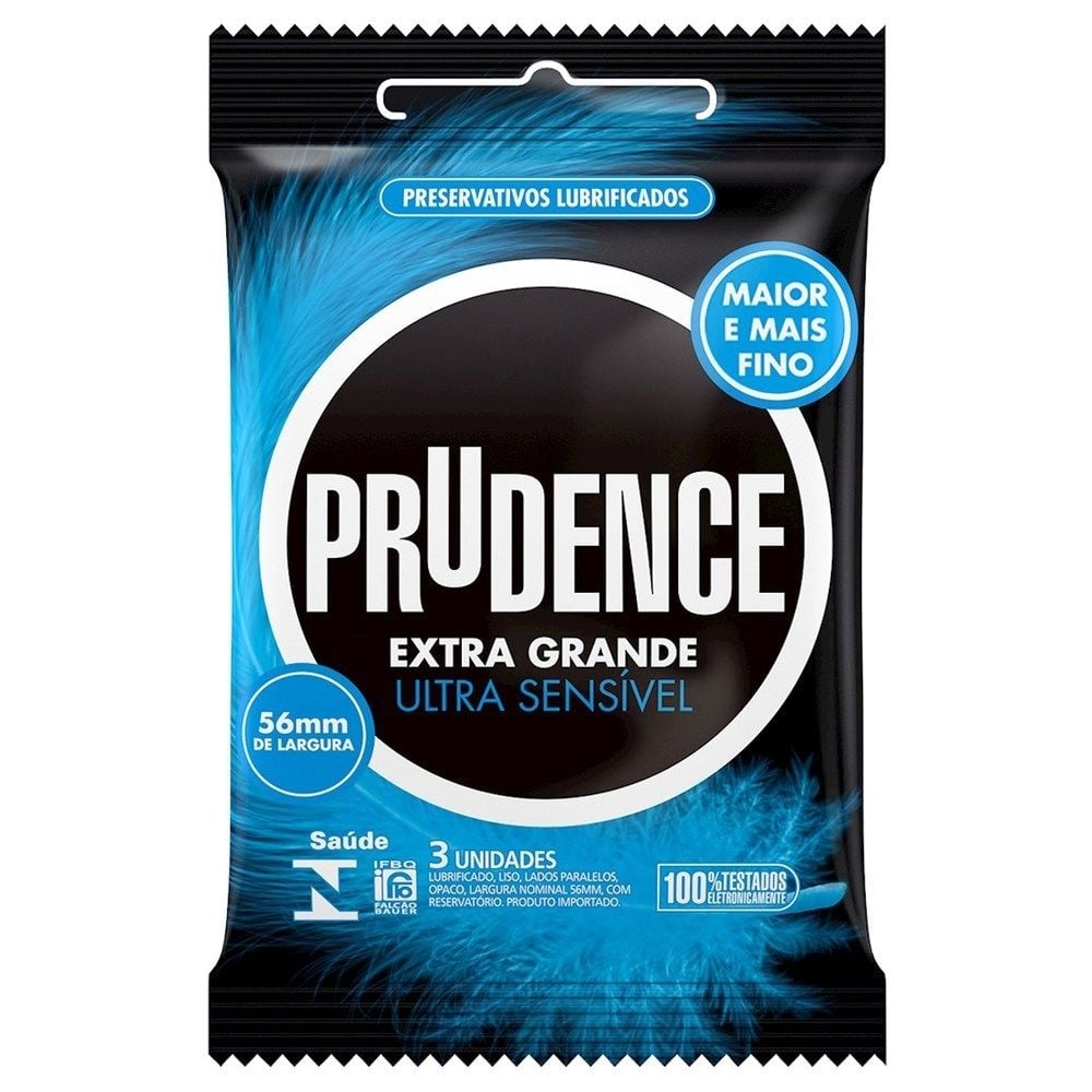 PRESERVATIVO PRUDENCE EXTRA GRANDE ULTRA SENSIVEL COM 3 UNIDADES