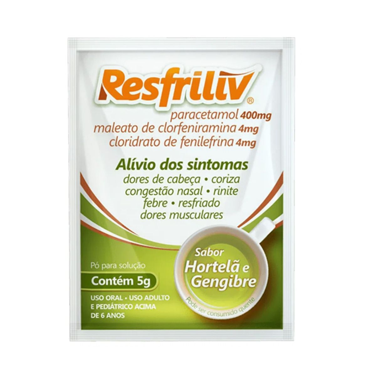 Imagem do produto RESFRILIV 400MG+4MG+4MG CAIXA COM 50 ENVELOPES SABOR HORTELA E GENGIBRE