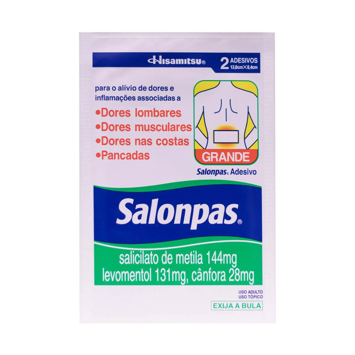 Imagem do produto SALONPAS ADESIVO GRANDE 144MG 131MG 28 4MG COM 2 UNIDADES