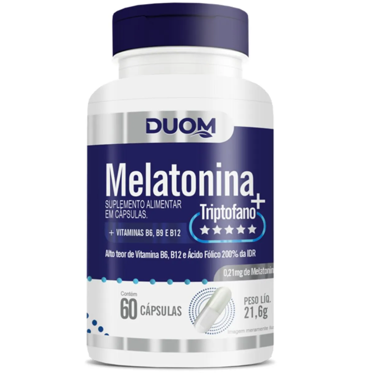 Imagem do produto SUPLEMENTO MELATONINA + TRIPTOFANO 0,21MG COM 60 CAPSULAS