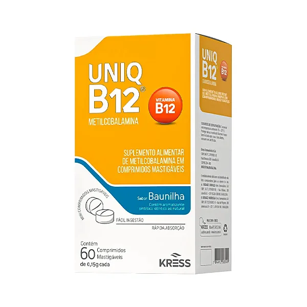 UNIQ B12 KRESS BAUNILHA COM 60 COMPRIMIDOS MASTIGAVEIS