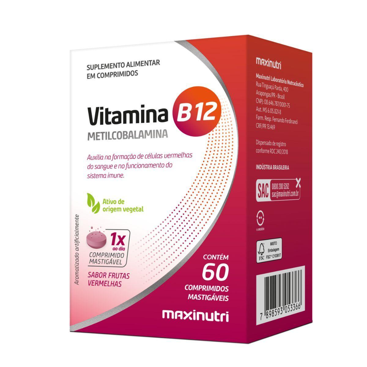 Imagem do produto VITAMINA B12 MAXINUTRI COM 60 COMPRIMIDOS MASTIGAVEIS