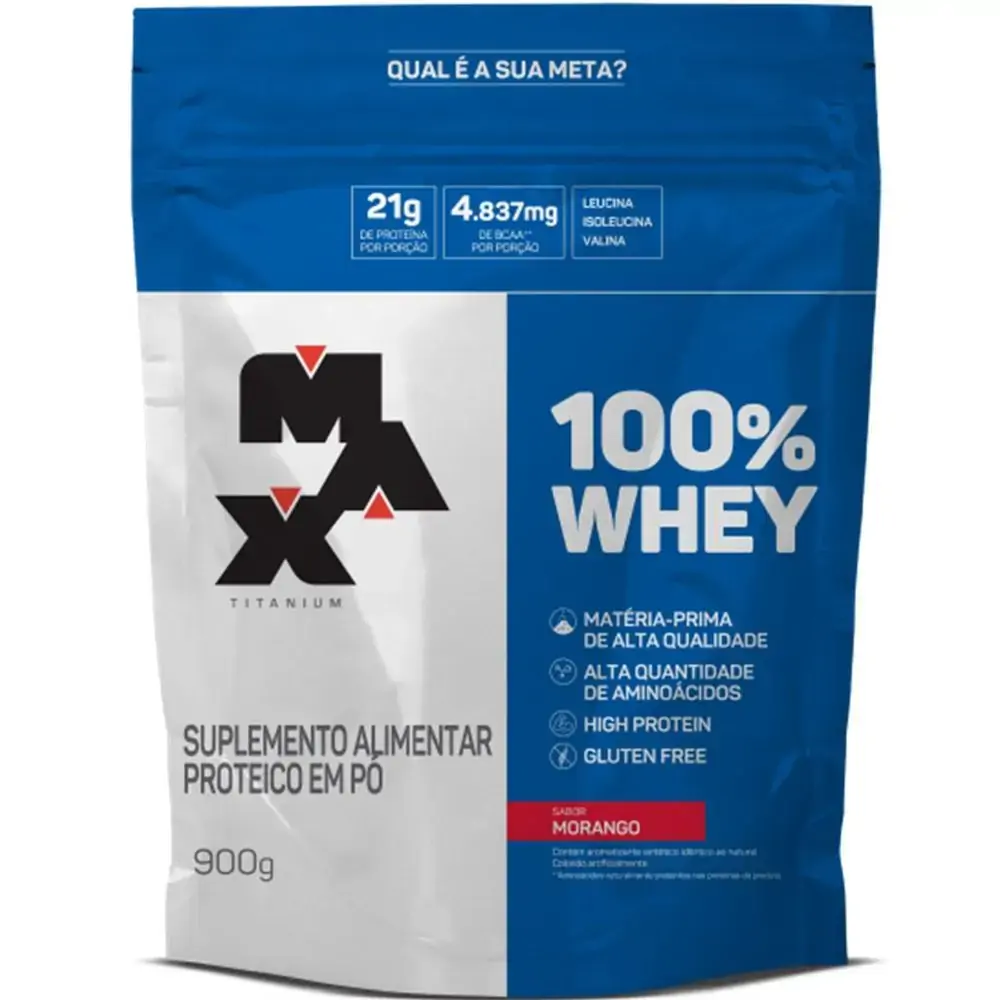 Imagem do produto WHEY PROTEIN 100% MAX TITANIUM SABOR MORANGO REFIL 900G