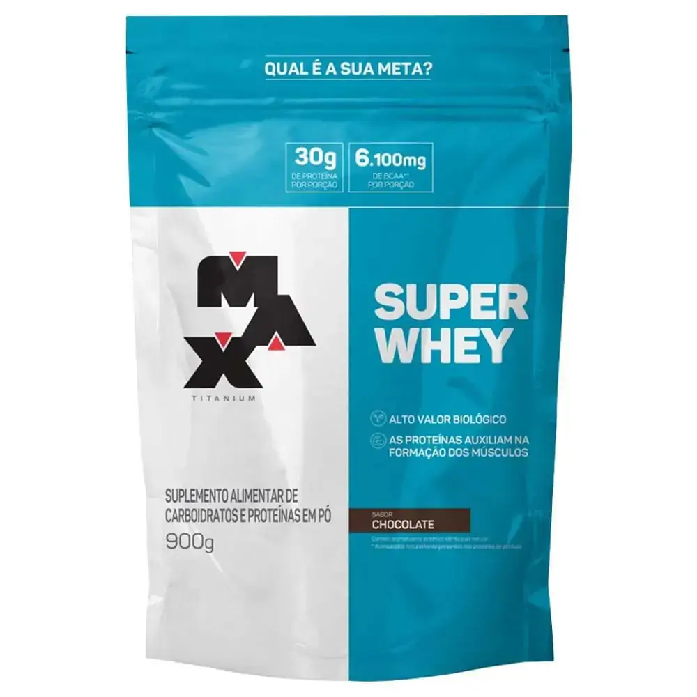 Imagem do produto WHEY PROTEIN SUPER WHEY MAX TITANIUM SABOR CHOCOLATE REFIL 900G