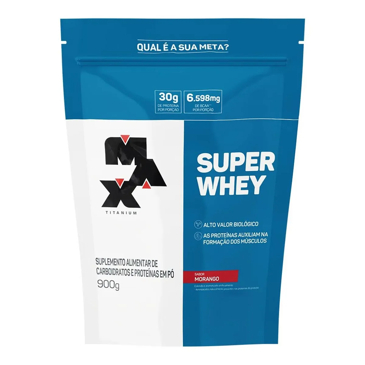 Imagem do produto WHEY PROTEIN SUPER WHEY MAX TITANIUM SABOR MORANGO REFIL 900G